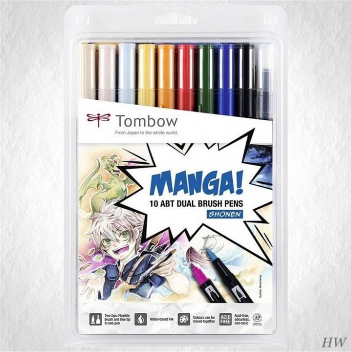 Actual product image Tombow Fiber Pens Manga Shonen (10 x)