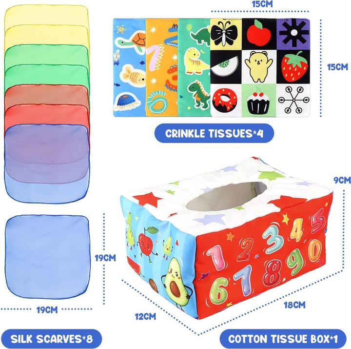 Produktbild Activity Board Tissue Box Baby Contrast Toy mit weichen Seidentüchern
