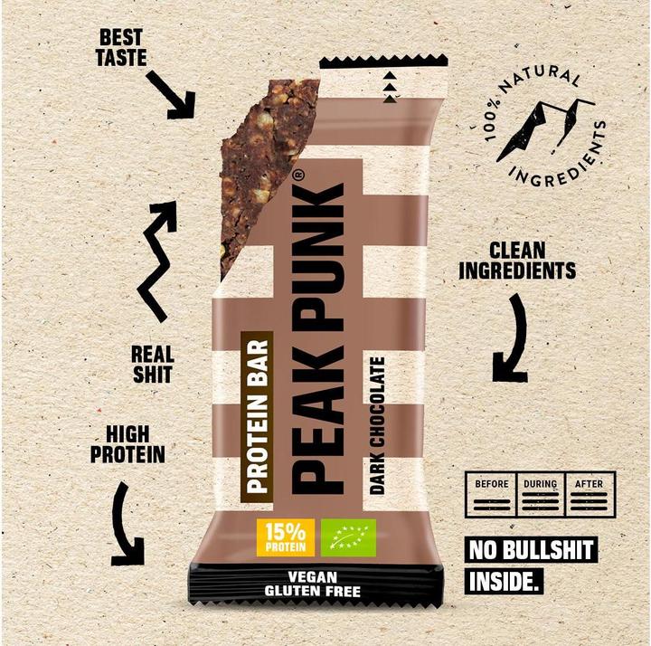 Produktbild Peak Punk Bio Protein Bar (Dark Chocolate, 12 Stk., 55 g)