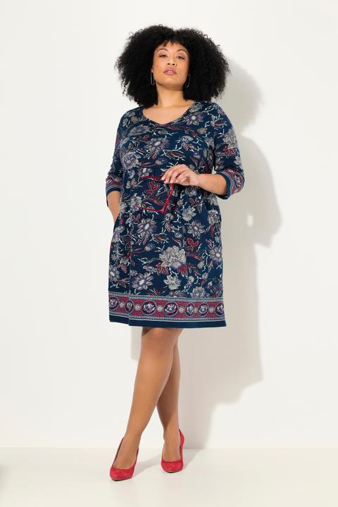 Actual product image Ulla Popken Floral Paisley 3/4 Sleeve Jersey Dress (60)