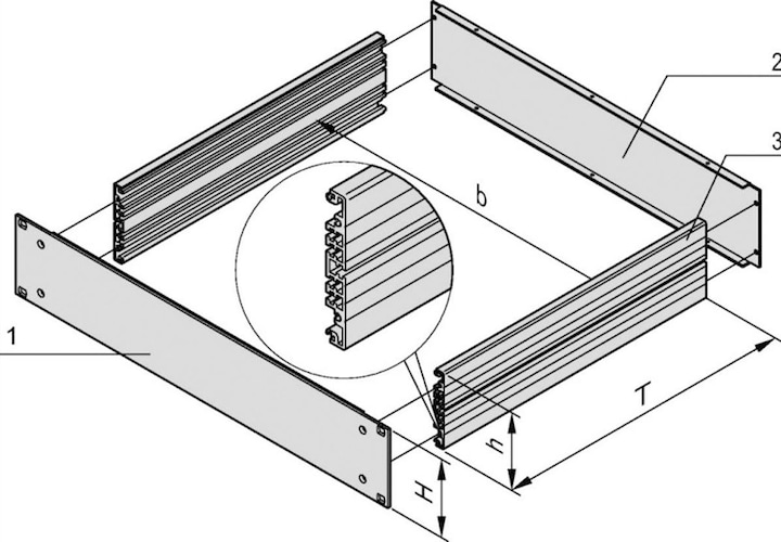 Produktbild Schroff 19"- Einschub Aluminium (Grundbausatz) - MULTIPAC GRUNDAUSB.3HE 460T