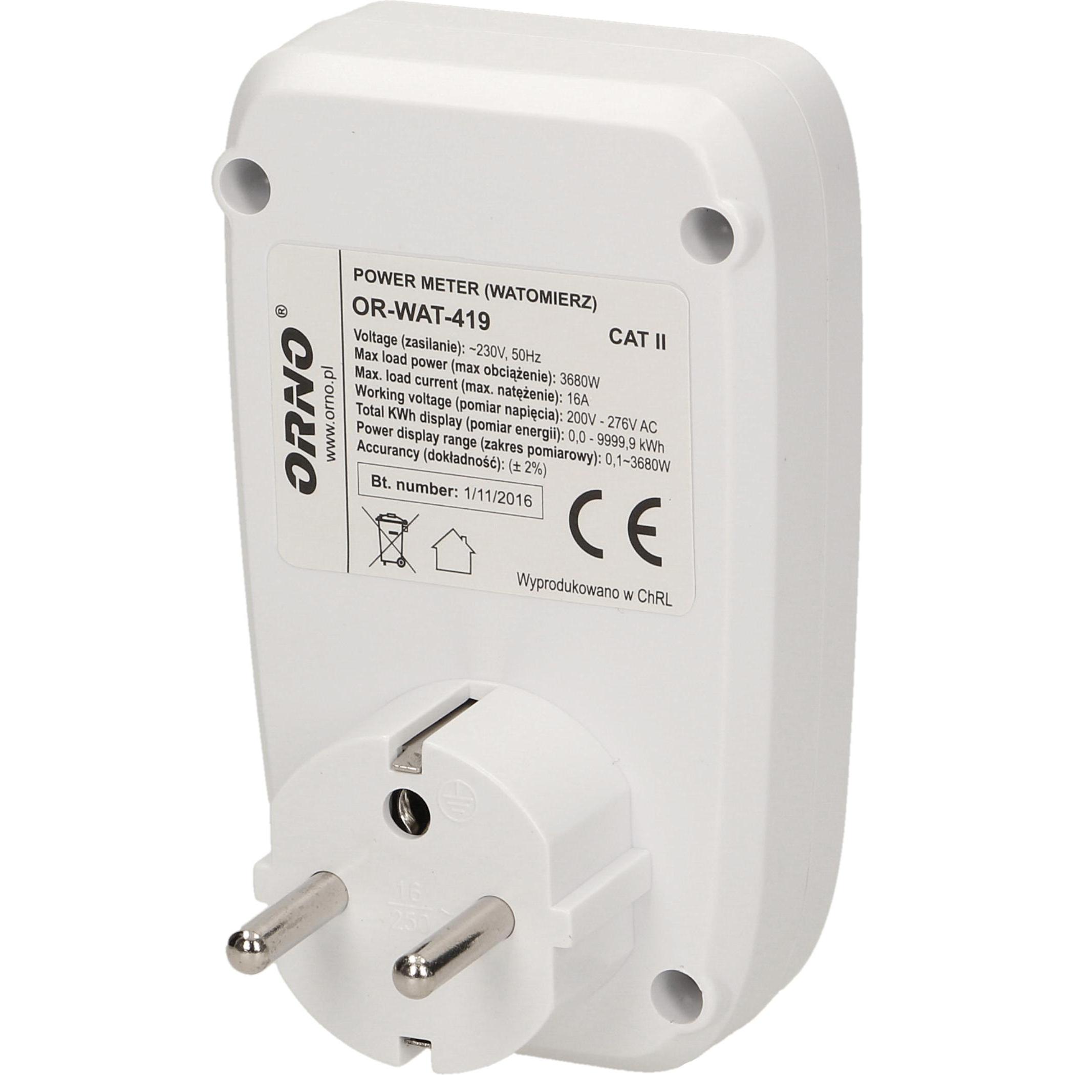 Orno, Misuratore energia, OR-WAT-419, 200 - 276 W, LCD, Knapper, 63 mm, 75 mm, 107 mm