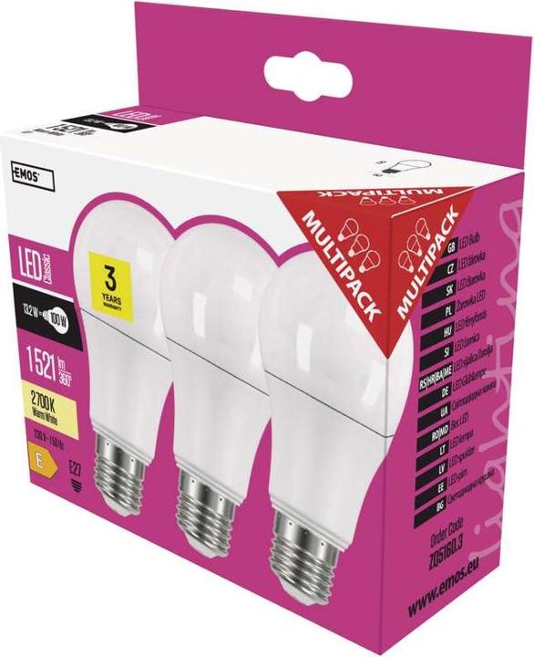 Actual product image Emos ZQ5160.3 LED bulb E27 (E27, 14 W, 1521 lm, 3 x, E)