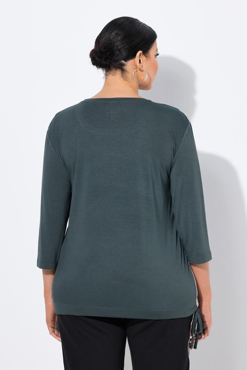 Image du produit Ulla Popken Sweat-shirt oversize avec cordon à la base, motif à rayures, décolleté rond et manches 3/4 (56)