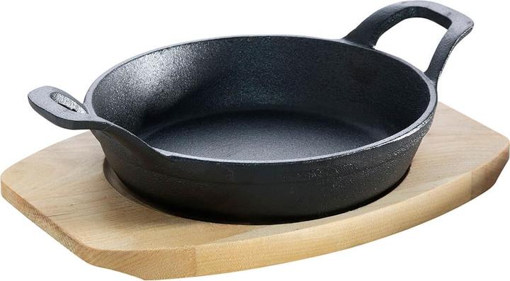 Actual product image All'Grill Cast iron pan with 2 handles Ø 15 cm and wooden trivet