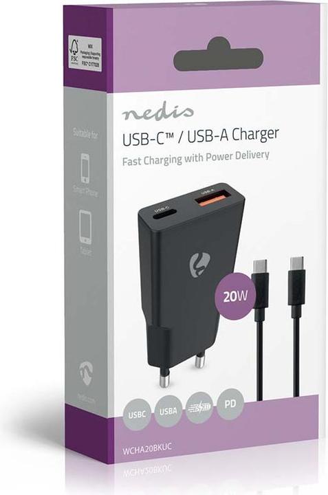 Produktbild Nedis Netzladegerät | 20 W | GaN | PD3.0 | Schnellladefunktion | 1.5 / 2.0 / 2.22 A / 3.0 A | Anzahl (20 W)