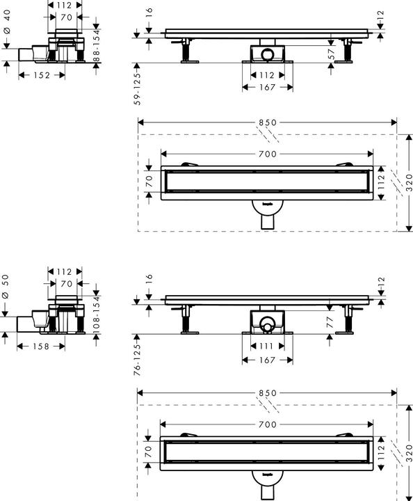 Actual product image hansgrohe raindrain go - douchegoot 70 cm met dubbelzijdig rooster, voor tegelinzet, mat zwart