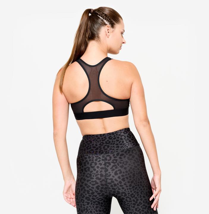 Actual product image Decathlon Sport-Bustier Damen Schwimmerrücken und Pads mittlerer Halt - schwarz/grau Leo (XL)