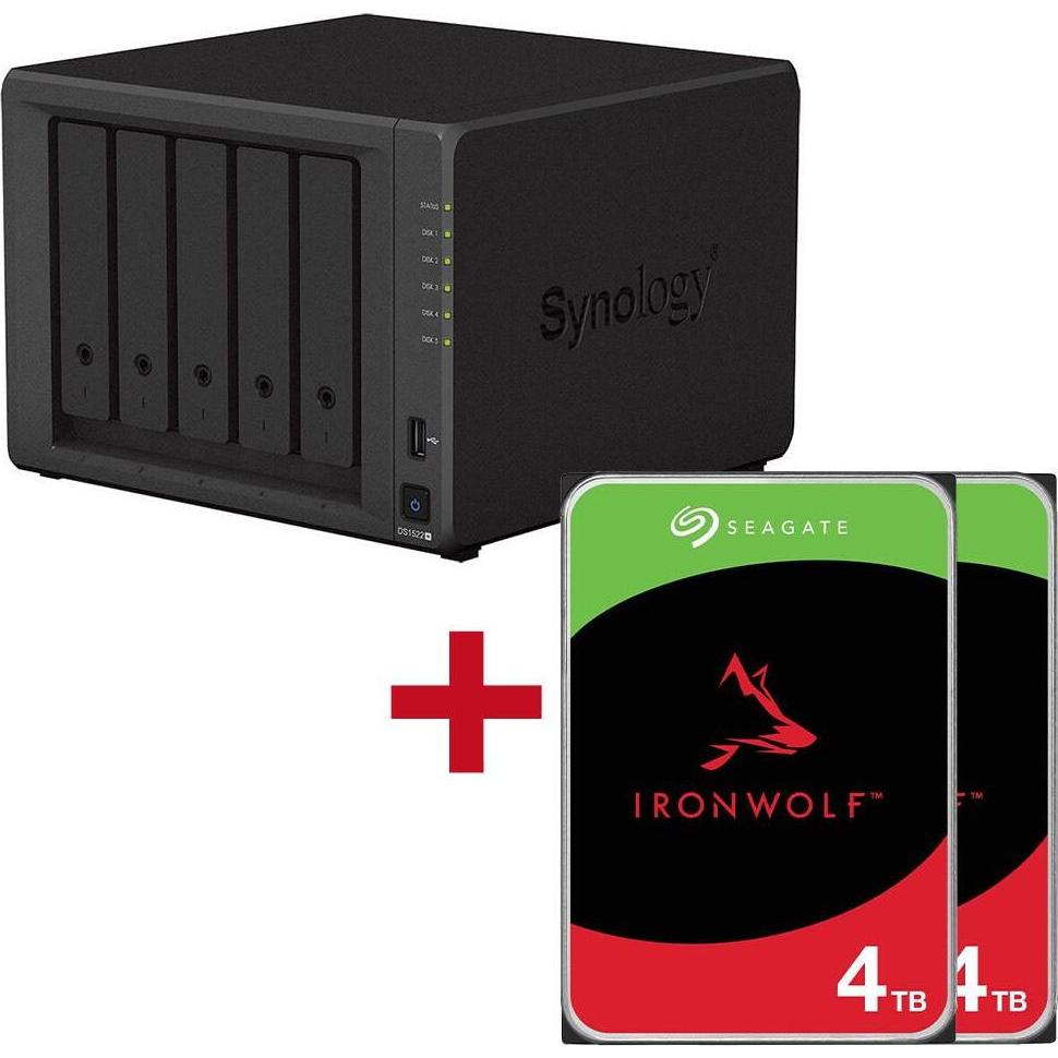 Synology DiskStation DS1522+ 5 Einschübe NAS-Server Leergehäuse + 2x Seagate Ironwolf SATA 3.5"" HDD