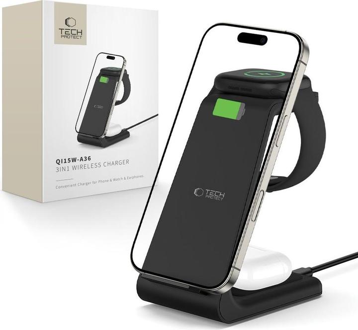 Produktbild Tech-Protect Dock station QI15W-A36 3IN1 WIRELESS CHARGER FOR APPLE Black (10 W)