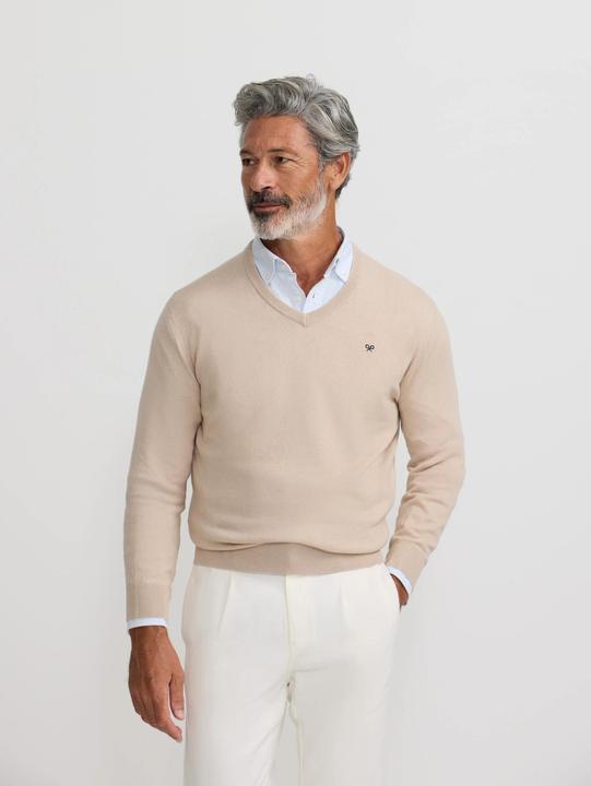 Image du produit Silbon Pull col v classique brodée de raquette de tennis sur le torse (S)