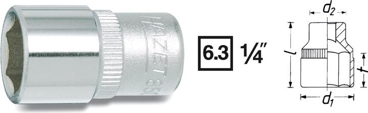 Actual product image HAZET Socket ∙ hexagon 850-10 ∙ Square, hollow 6.3 mm (1/4 inch) ∙ Outside hexagon traction profile… (10 mm)