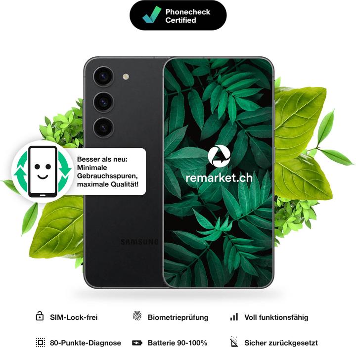 Produktbild remarket.ch Samsung Galaxy S23 (128 GB, Phantom Black, 6.10", 12 Mpx, Single SIM, B / Sehr gut)