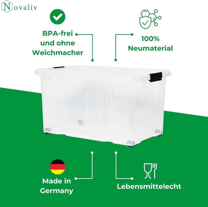 Image du produit Novatool Novaliv 2 tlg Sparset Aufbewahrungsbox mit Deckel Transparent 1x 55 L + 1x 28 L Nestbar stapelbar Cl (40 cm, 55 l, 2x)