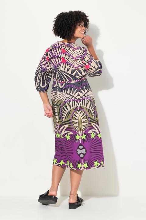 Actual product image Angel of Style Patterned 3/4-Sleeve Drawstring Waist Midi Dress (56)