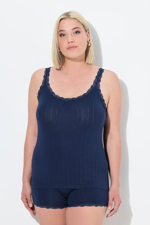 Immagine prodotto Ulla Popken Canottiera in jersey a punto ajour con pizzo e scollo rotondo (46, 48)