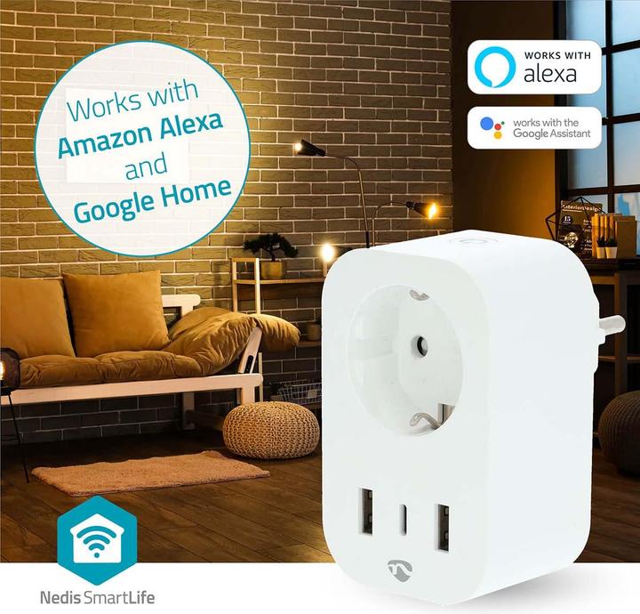 Immagine prodotto Nedis SmartLife Smart plug Wi-Fi | Misuratore di potenza | 3680 W | Tipo F (CEE 7/7) / 1x USB-C™ / 2x U