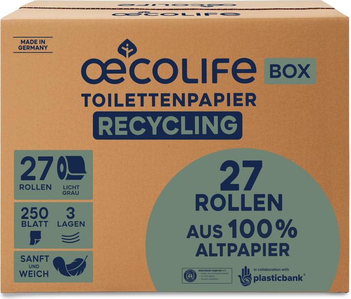 Oecolife Toilettenpapier 3-lagig Recyclingpapier, 27 Rollen (27 x)