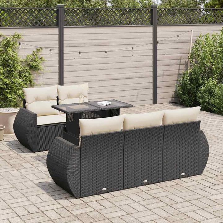 Produktbild vidaXL 6-tlg. Garten-Sofagarnitur mit Kissen Schwarz Poly Rattan
