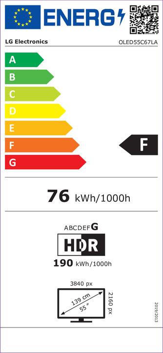 Etichetta energetica LG OLED55C67LA (55", C6, OLED, 4K, 2026, CH)