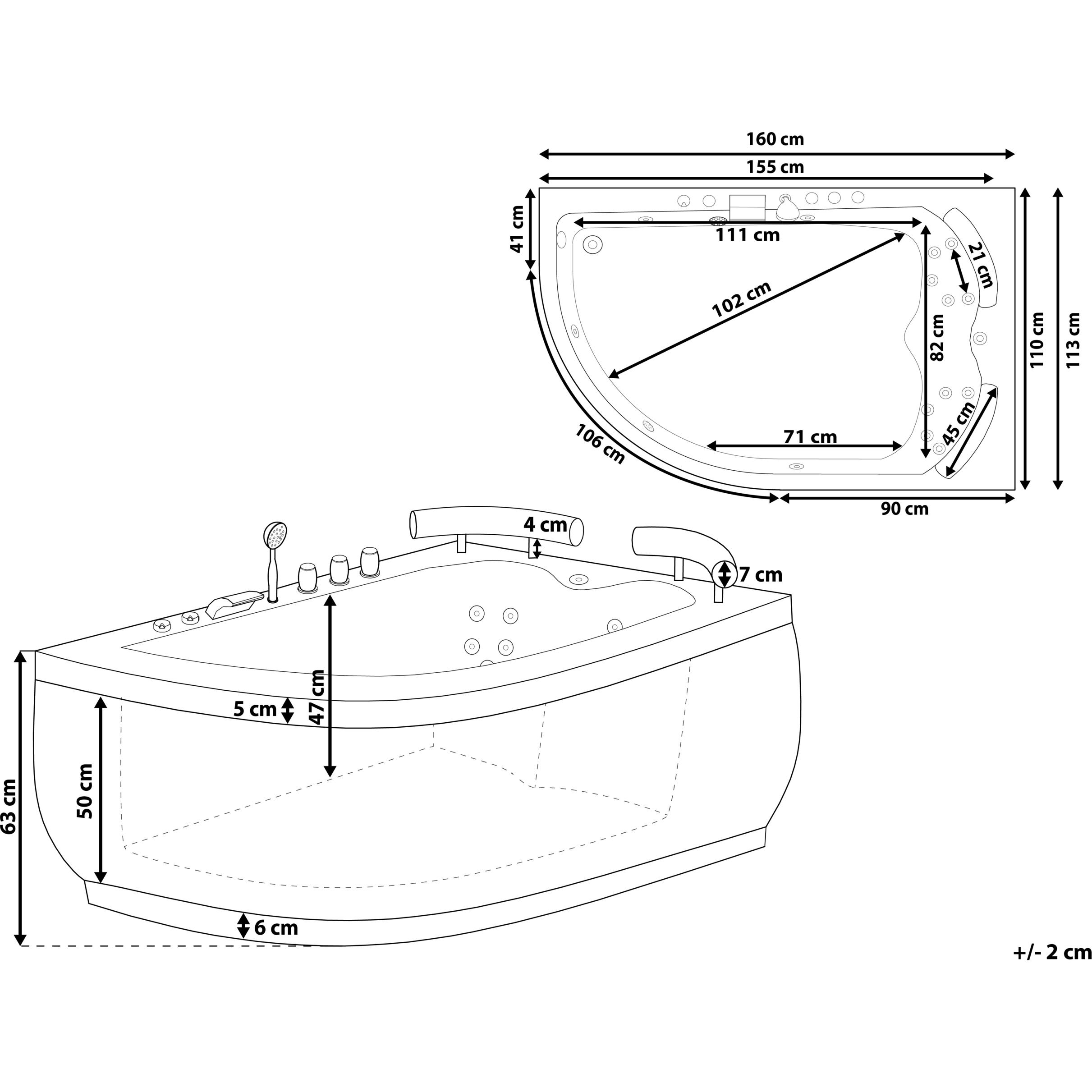 Thumbnail - Beliani, Badewanne, Whirlpool Badewanne schwarz Eckmodell mit LED links 160 x 113 cm PARADISO (427 l, 113 cm)