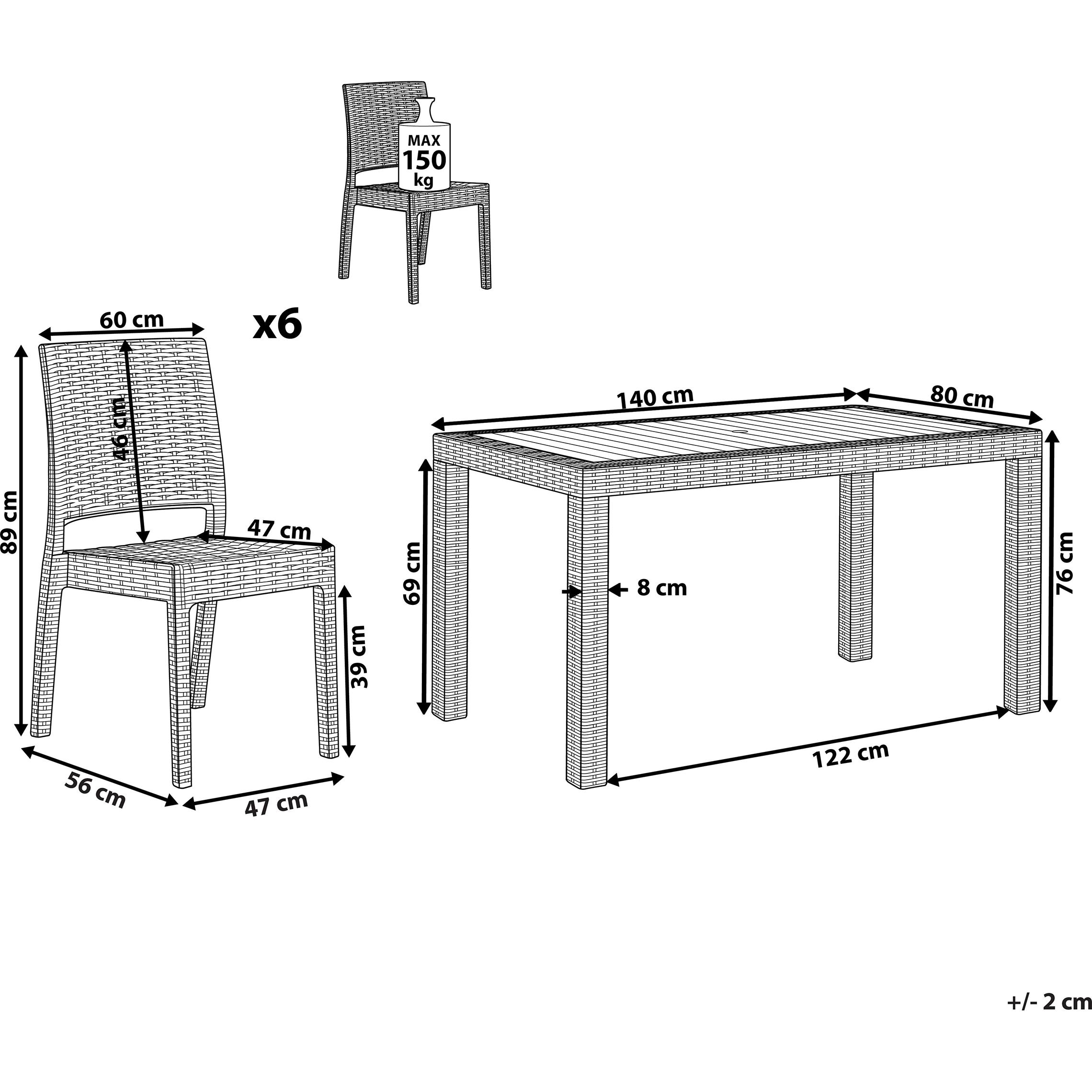 Thumbnail - Beliani, Gartentisch + Balkontisch, Gartenmöbel Set Rattanoptik weiss 6-Sitzer FOSSANO (140 cm)