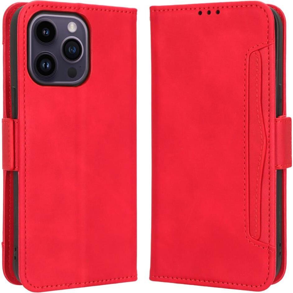 Cover-Discount iPhone 15 Pro Max - Etui mit vielen Kartenfächer rot (Apple iPhone 15 Pro Max), Smartphone Hülle, Rot