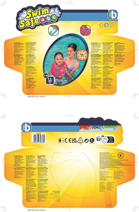 Immagine prodotto Bestway Giubbotto di salvataggio Swim Safe ABC con copertura in tessuto UPF 50+ (Taglia unica, 11 - 30 kg)