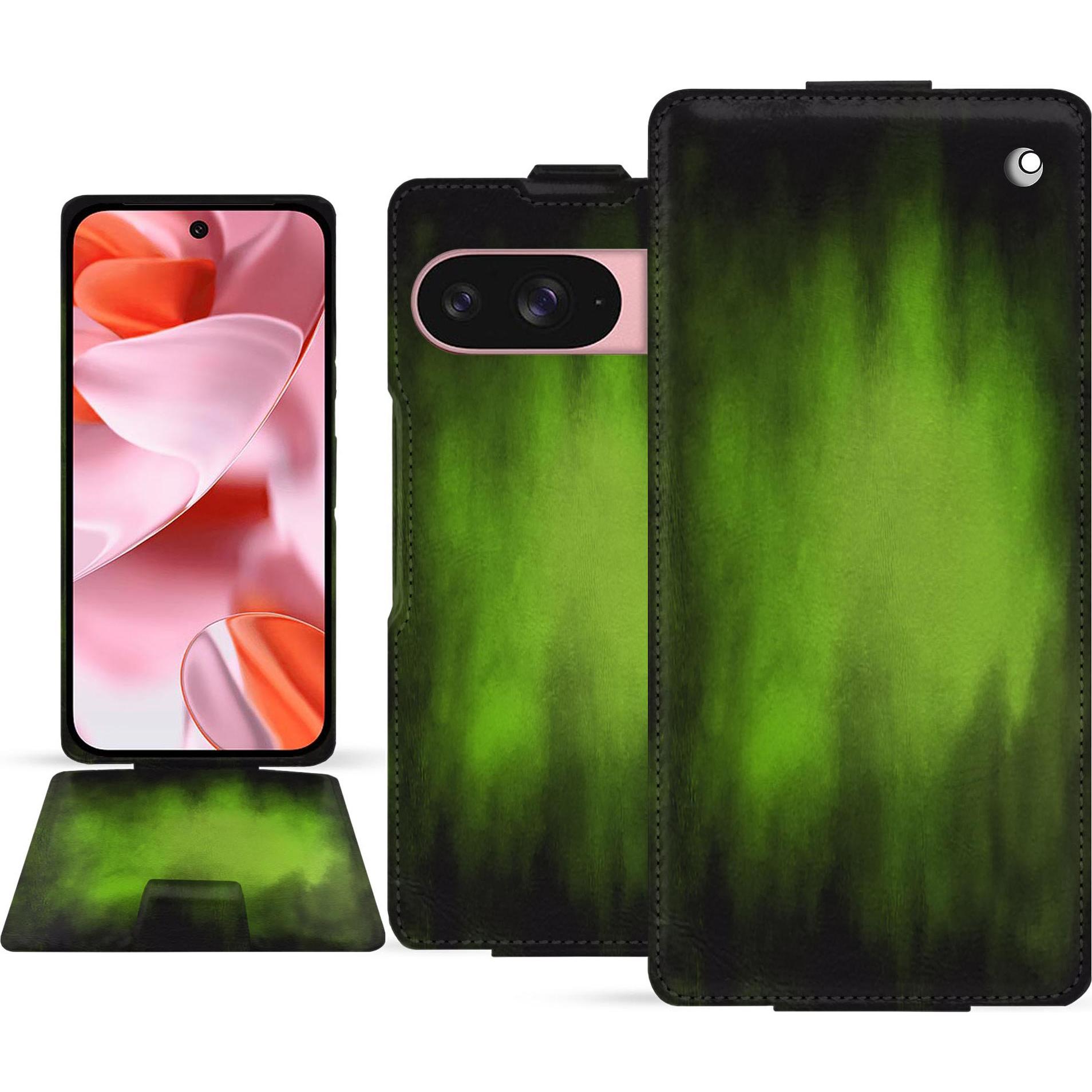 Noreve Lederschutzhülle vertikal (Google Pixel 9), Smartphone Hülle, Grün