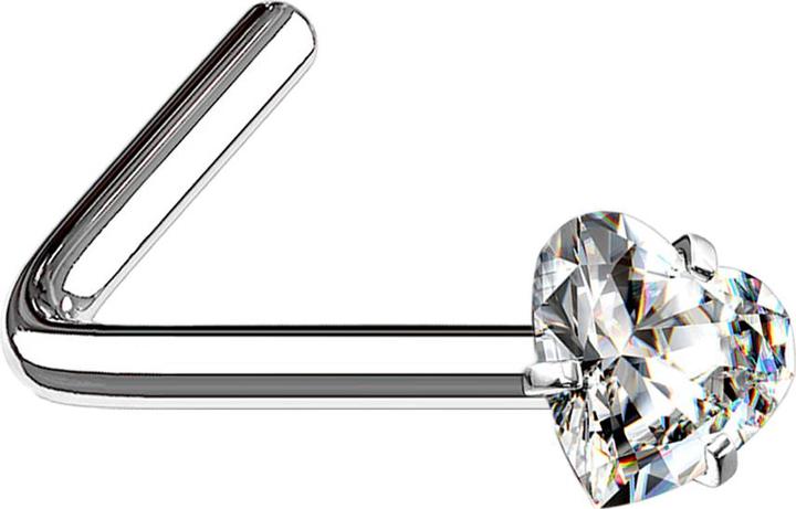 Immagine prodotto Star Piercing Nasenstecker gewinkelt silber Kristallherz silber gefasst (senza ottone, Acciaio chirurgico 316L)