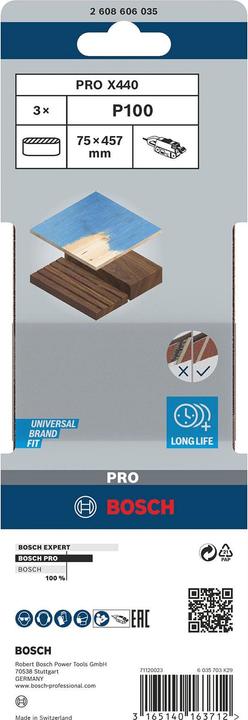 Image du produit Bosch Professional Zubehör PRO X440 bande abrasive, 75 x 457 mm, G100 (100)
