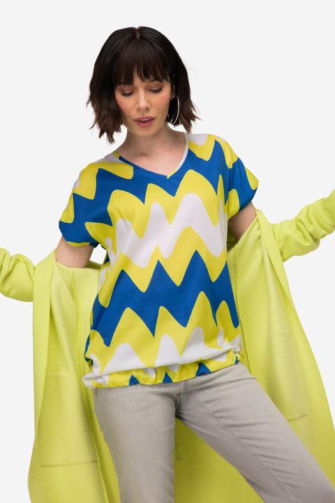Produktbild Laurasøn Bluse, oversized, Zackenmuster, V-Ausschnitt, Halbarm (M)
