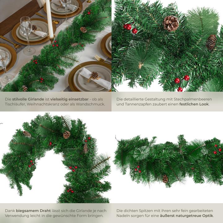 Actual product image tectake Weihnachtsgirlande naturgetreu mit Tannenzapfen 2,7m