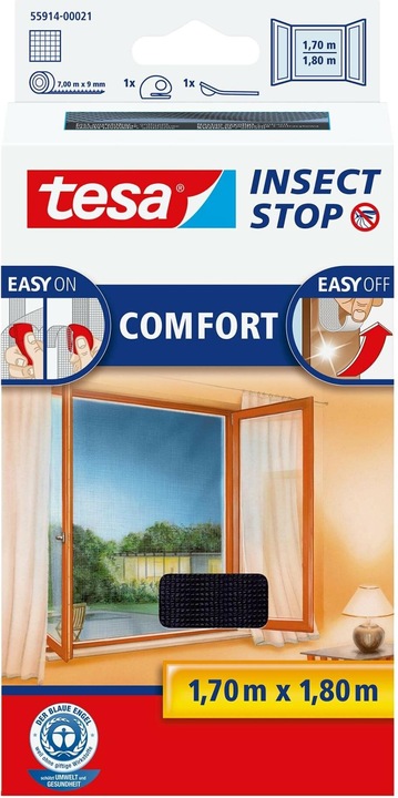 Immagine prodotto tesa Zanzariera COMFORT per finestre, con nastro velcro, autoadesiva, senza forare (170 x 180 cm)