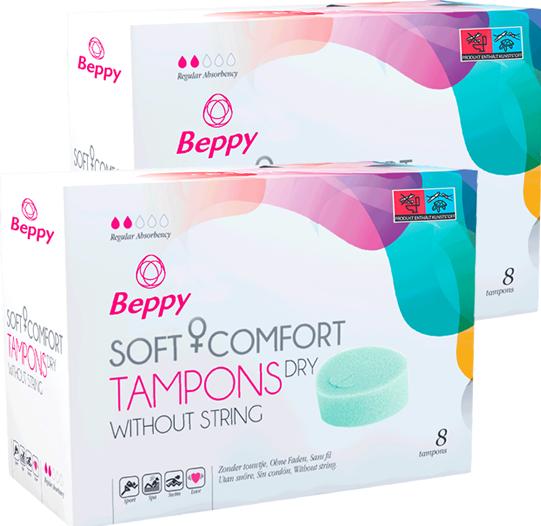 Beppy DRY" (Classic) Soft + Comfort Tampons Twin Pack, 2 x 8 pcs, without thread (16 x, Regular)