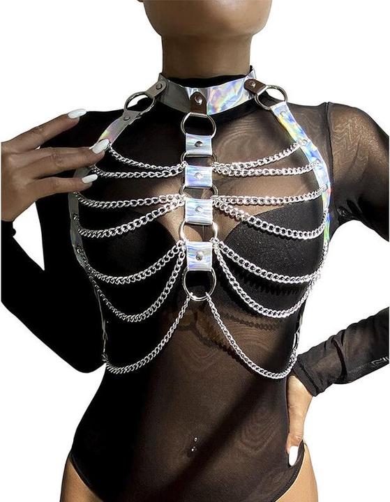 Subblime 953737 Brustgurt Mit Ringen Und Ketten Silber Eine Grã–Sse