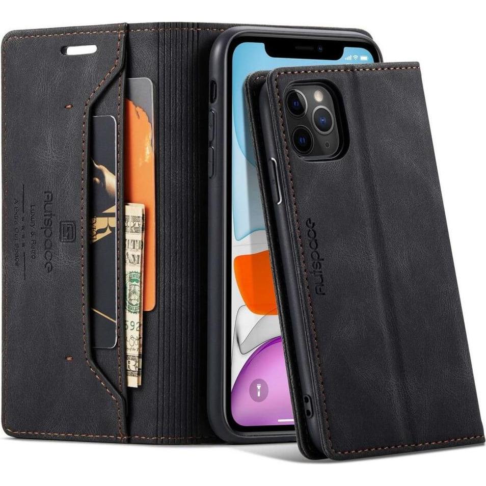 Cover-Discount iPhone 11 Pro - Vintage Flip Case Hülle schwarz (Apple iPhone 11 Pro), Smartphone Hülle, Schwarz