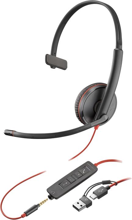 Produktbild Poly Blackwire 3215 Monoaurales USB-C-Headset + 3,5-mm-Stecker + USB-C/A-Adapter (Kabelgebunden, USB-C)