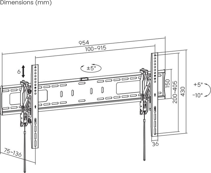 Produktbild Manhattan Anti-Diebstahl TV-Wandhalterung, neigbar und ausziehbar (Wand, 90", 75 kg)