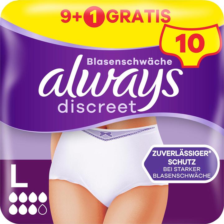 Produktbild Always Discreet Inkontinenz Pants Plus, L 9+1 GRATIS Inkontinenz-Höschen (10 x, L)