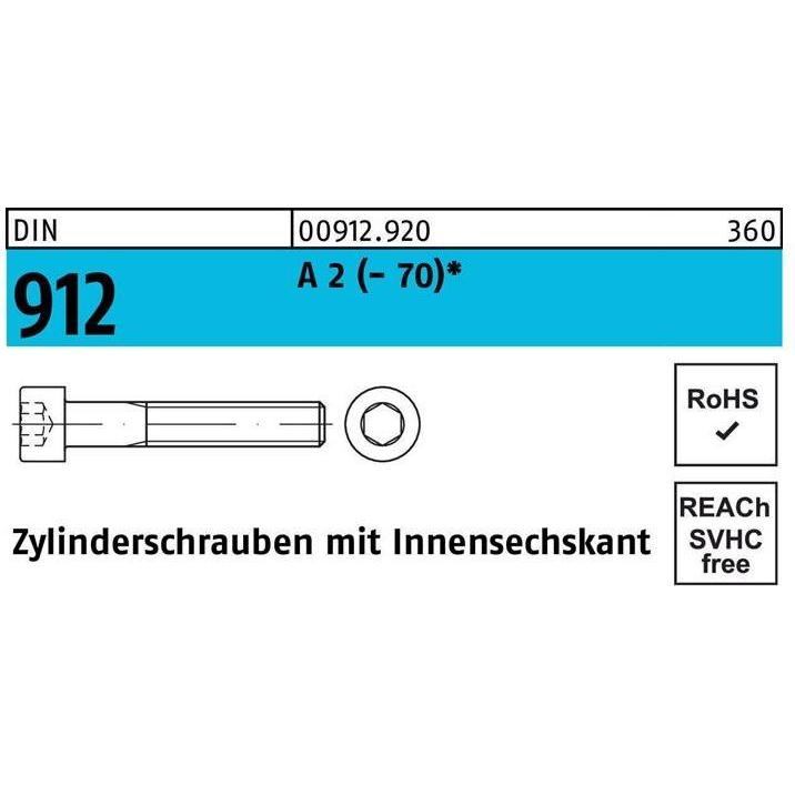 Schrauben, Zylinderschraube DIN 912 m.Innensechskant M 10 x 50 A 2 (- 70) (100 Schrauben pro Stück)