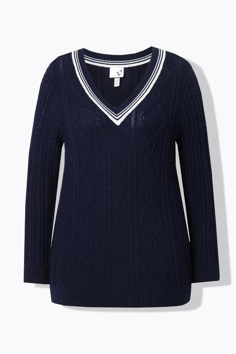 Produktbild Ulla Popken Pullover, Zopfmuster, V-Ausschnitt, Langarm (42, 44)