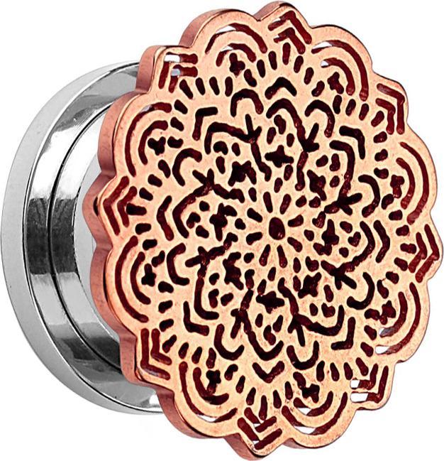 Immagine prodotto Star Piercing Argento Flesh Tunnel con Tribal Flower in oro rosa (senza ottone, Acciaio chirurgico 316L)