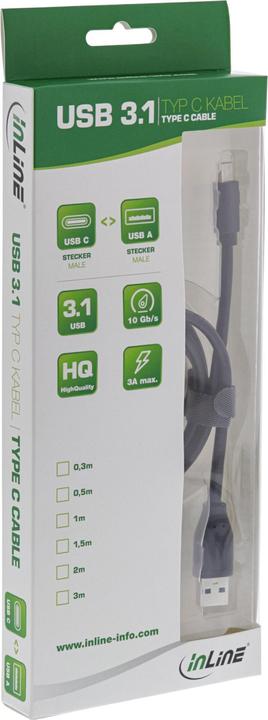 Produktbild InLine Kabel USB USB-A - USB-C 1 m Schwarz (B-35711) (1 m, USB 3.2 Gen 2)