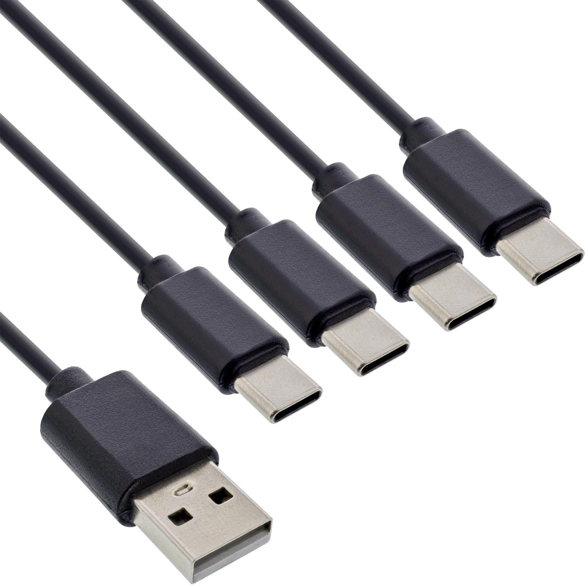 InLine USB 4in1 Y-Ladekabel, 1x USB-A Stecker an 4x USB-C Stecker, schwarz, 2m (2 m, USB 2.0), USB Kabel