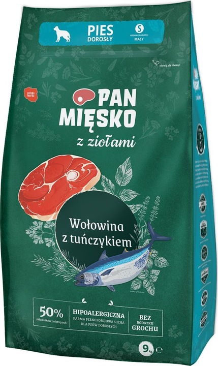 Pan Miesko Pan Mięsko Z Ziołami Wołowina z tuńczykiem (dorosły) chrupki S 9kg