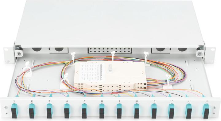 Produktbild Digitus Ausziehbare Glasfaser - Spleissbox 1U Equipped 12xSC duplex inkl. M 25 Schraube Spleisskassette F...