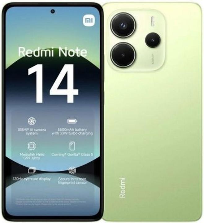 Actual product image Xiaomi Redmi Note 14 (256 GB, Lime Green, 6.67", Hybrid Dual SIM, 4G)