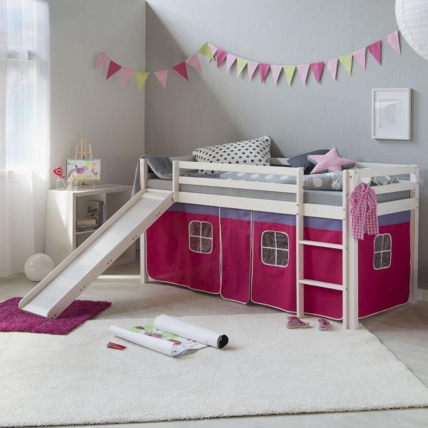 Actual product image Homestyle4u Loft bed with slide and curtain (90 x 200 cm)