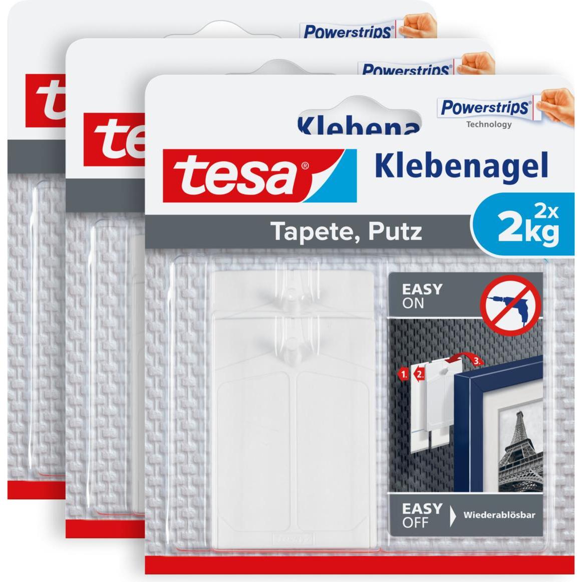 Thumbnail - tesa, Klebehaken + Klebenagel, Klebenagel für Tapete & Putz, 2kg Halteleistung, spurlos ablösbar & wiederverwendbar, 6 N...